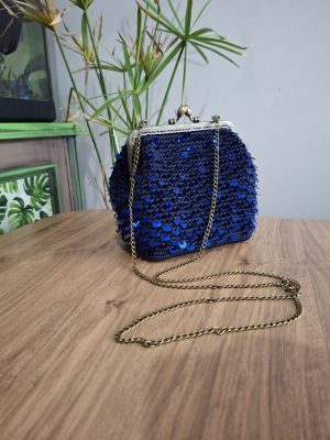 Saks Mavi Pullu Klipsli Çanta